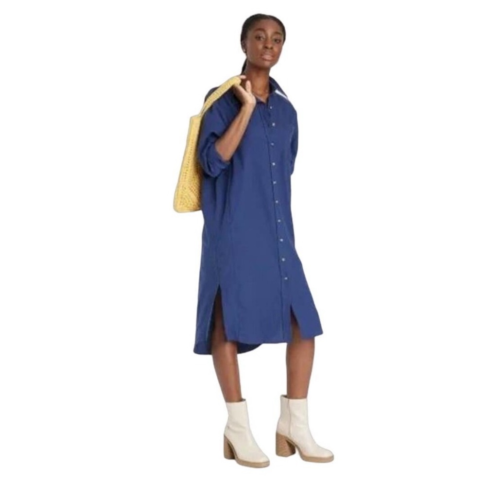 NWT Women’s Long Sleeve Button Down Shirtdress - Universal Thread Navy Blue XS